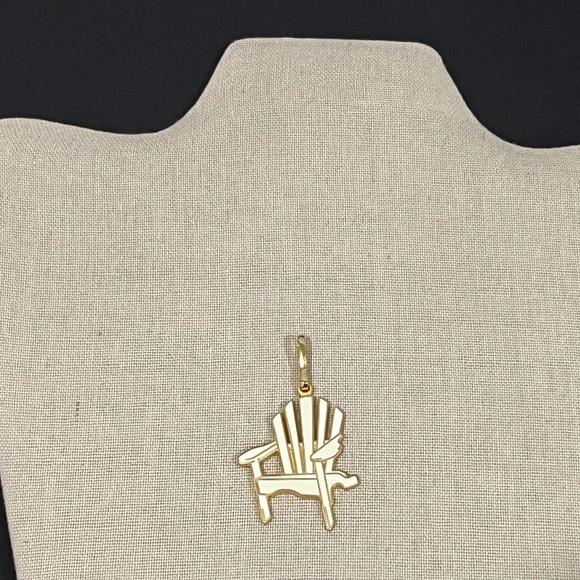 WM Spear 1997 Handmade Gold Tone & Cream Enamel Adirondack Chair Pendant - Picture 2 of 7